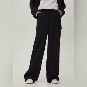 Nasty Gal Black Pleated Wide Leg Suit Trousers